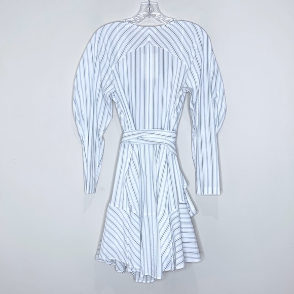 NEW A.L.C. Enzo Puff Sleeve Striped Poplin Wrap Dress (Sz 6) White Salmon - Picture 10 of 15